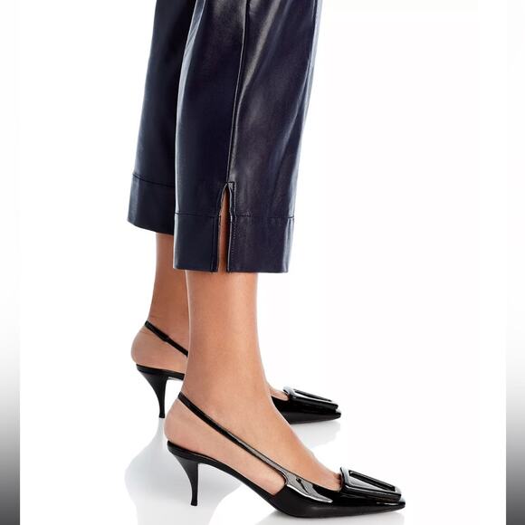 Cinq A Sept Benji Vegan Leather Cropped Seam Navy Flare Leg Pants 14 - Picture 7 of 12